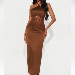 Brown Lace Midi Gown